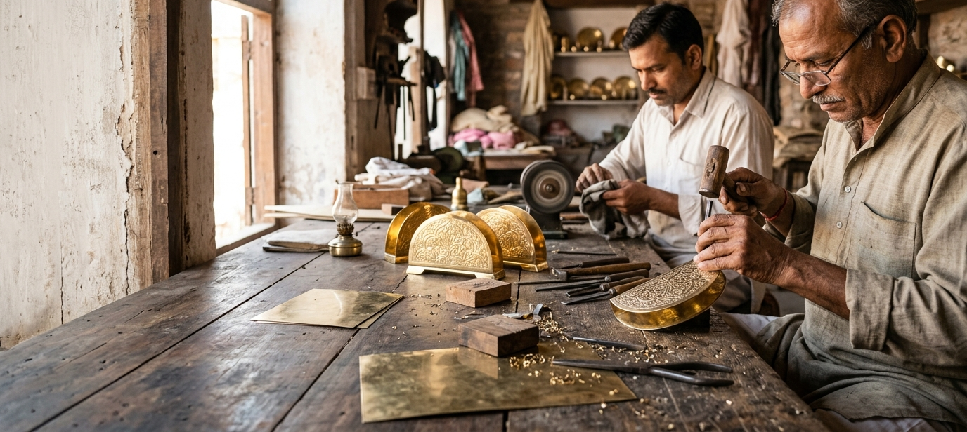 Handmade brass napkin holders crafted by skilled Indian artisans with premium polished finish for wholesale export and luxury table décor