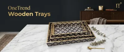 Luxury Decorative Serving Tray Set handcrafted from premium wood by OneTrend, Indian manufacturer and exporter for wholesale home décor, hospitality, and global B2B buyers.