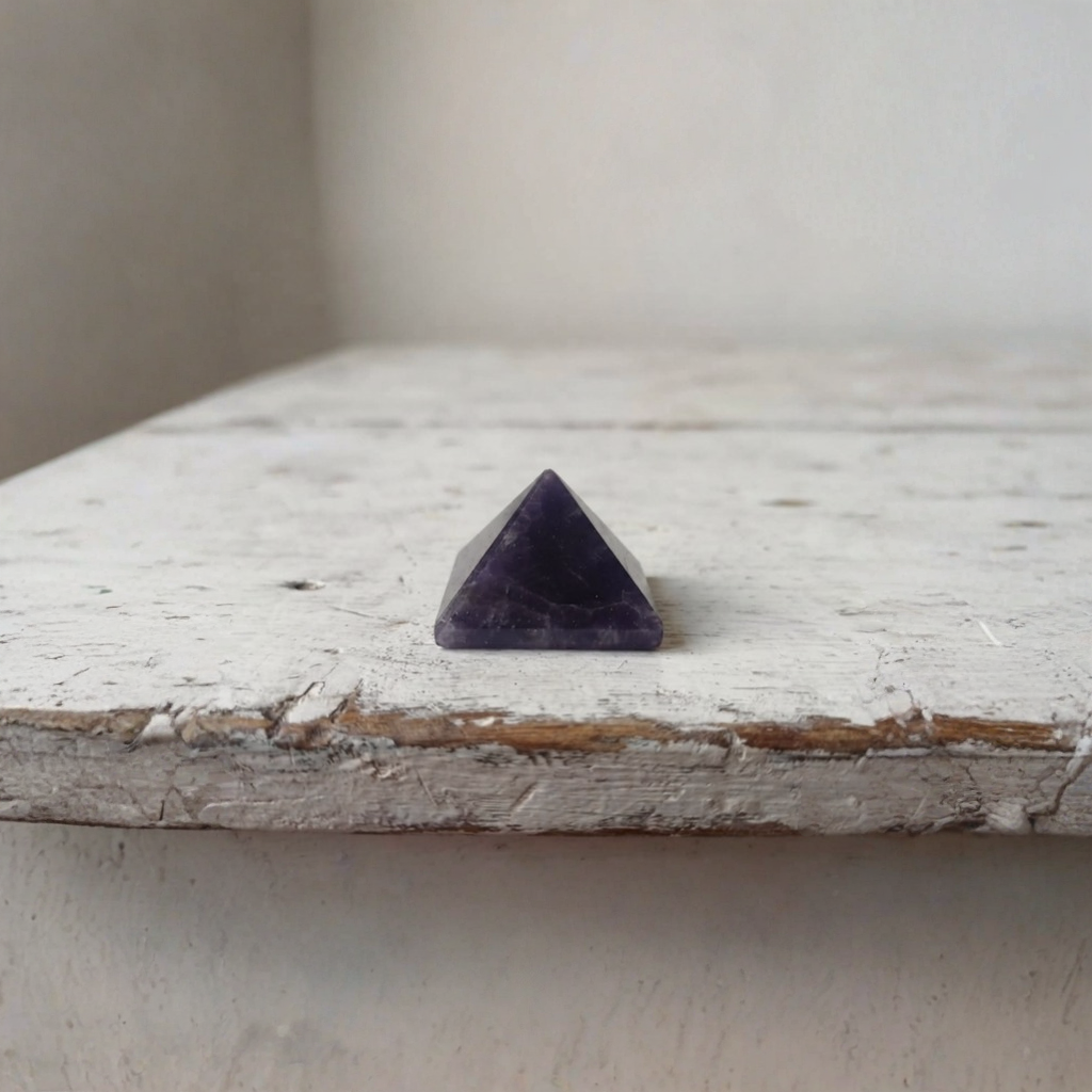Amethyst Pyramid Purple Gemstone Pyramid Display Piece In Palm