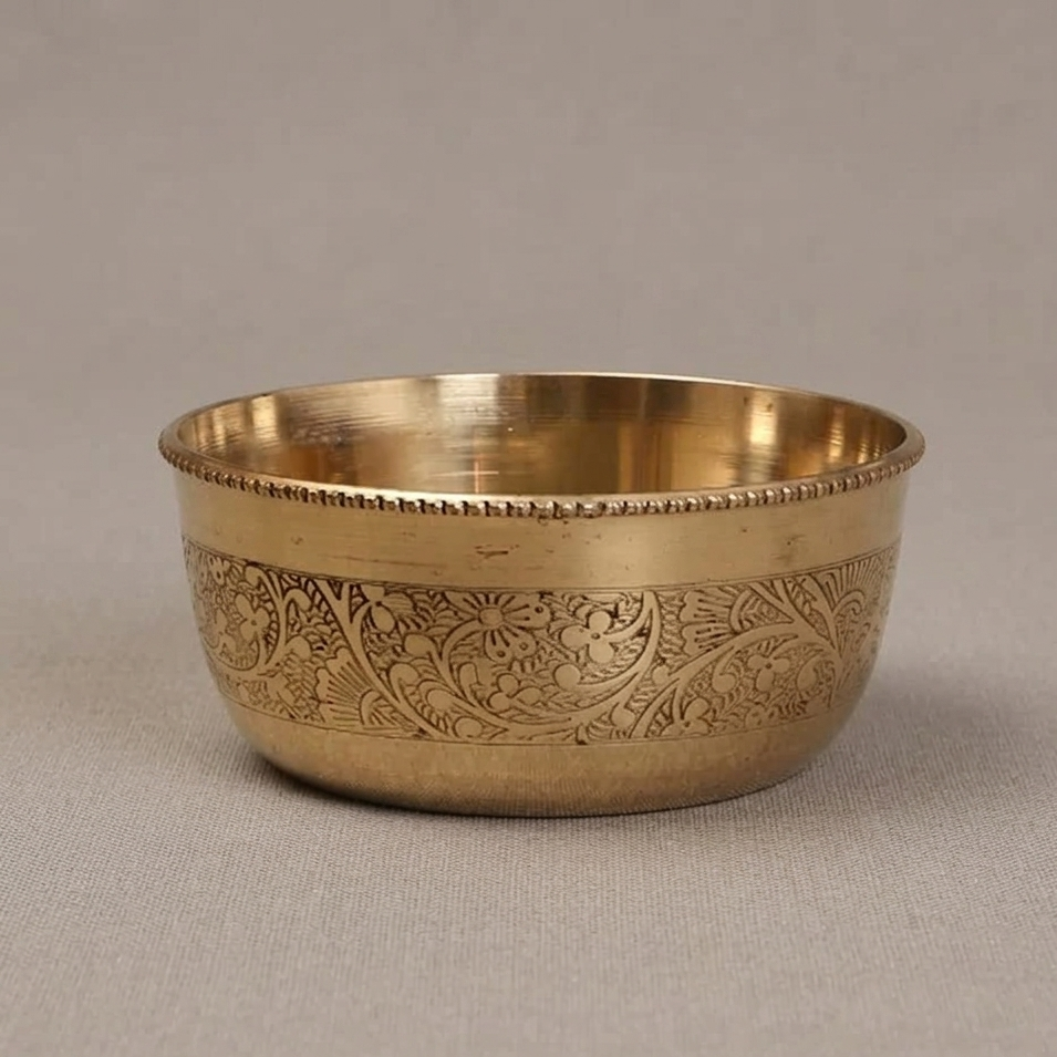 Artisan Engraved Brass Bowl – Handmade Brass Kitchenware in Solid Brass from India