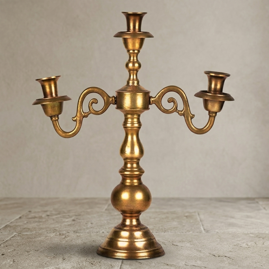 Carved Brass Religious Candle Holder – Handmade Brass Home Decor in Pure Brass from India