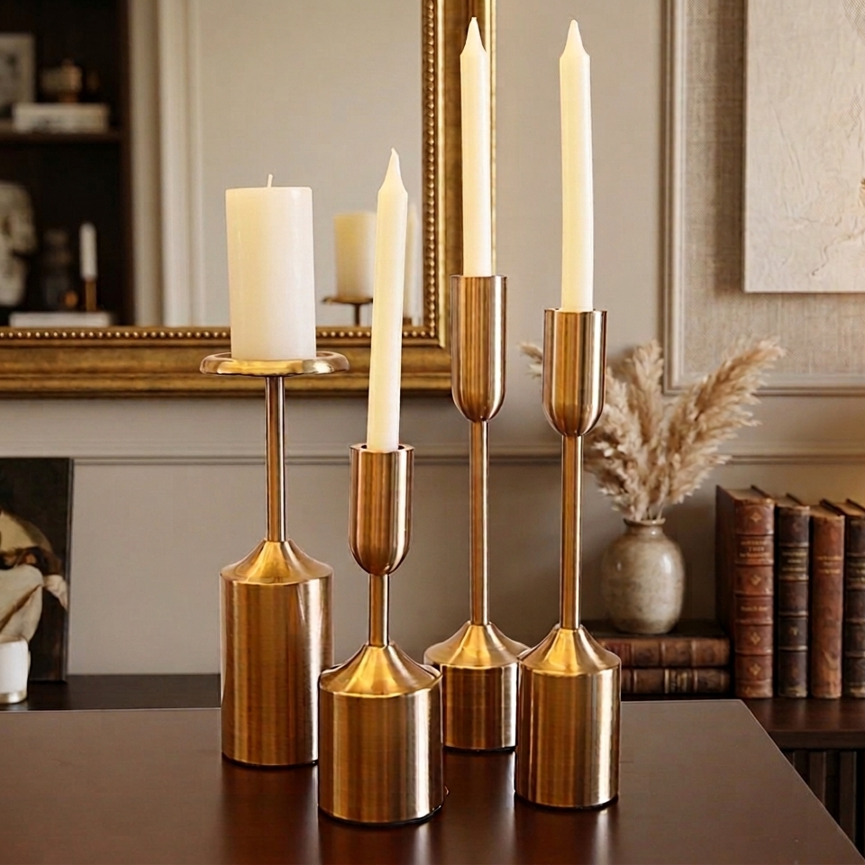 Designer Brass Pillar Candle Holder – Handmade Brass Home Decor in Solid Brass from India