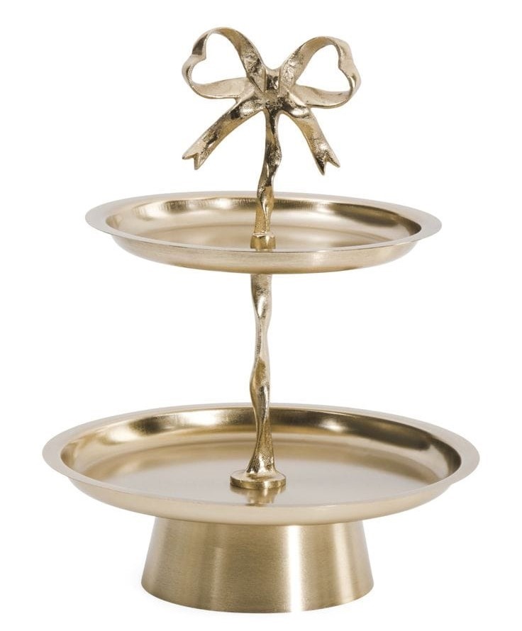 Gold metal two-tier bow display stand for wholesale export