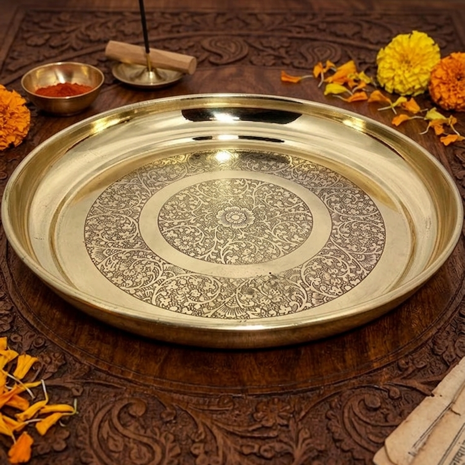 Handmade Brass Plate With Engraving – Handmade Brass Kitchenware in Pure Brass from India