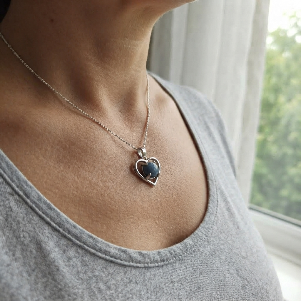 Lapis Lazuli Gemstone Heart Necklace With Round Blue Center Stone