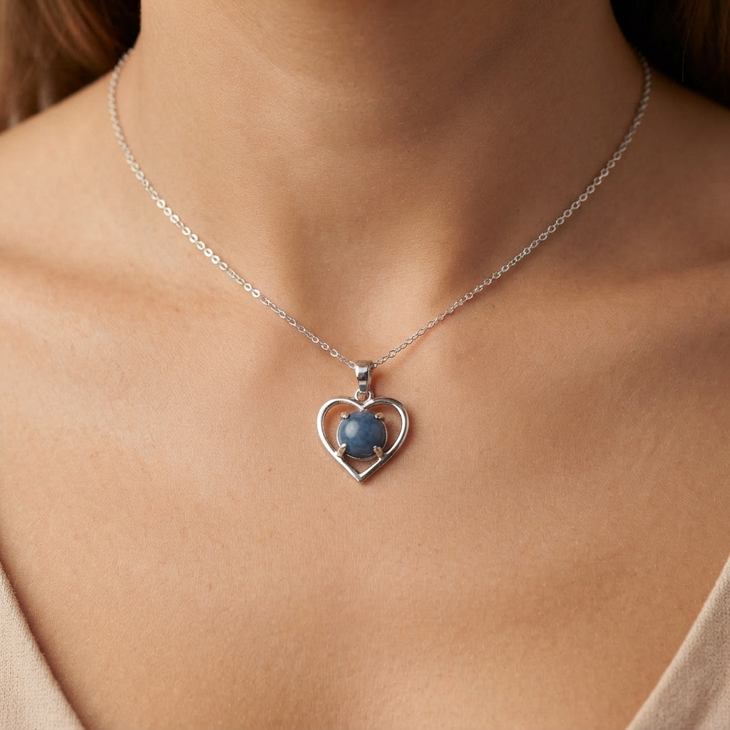 Lapis Heart Pendant Necklace With Silver-Tone Pendant Bail