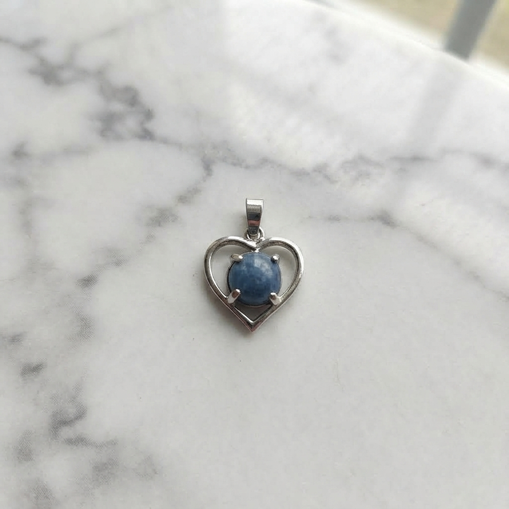 Lapis Lazuli Heart Pendant Necklace With Blue Round Center Stone