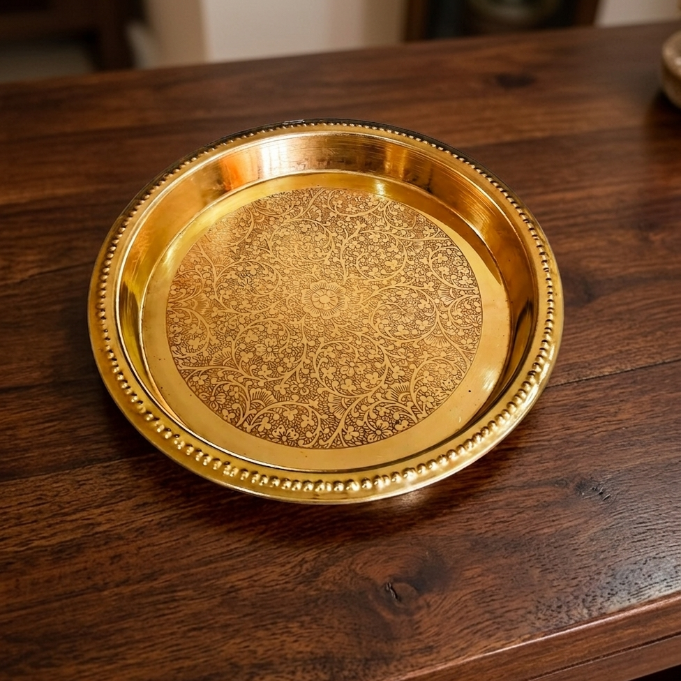 Luxury Designer Brass Plate – Handmade Brass Kitchenware in Pure Brass from India