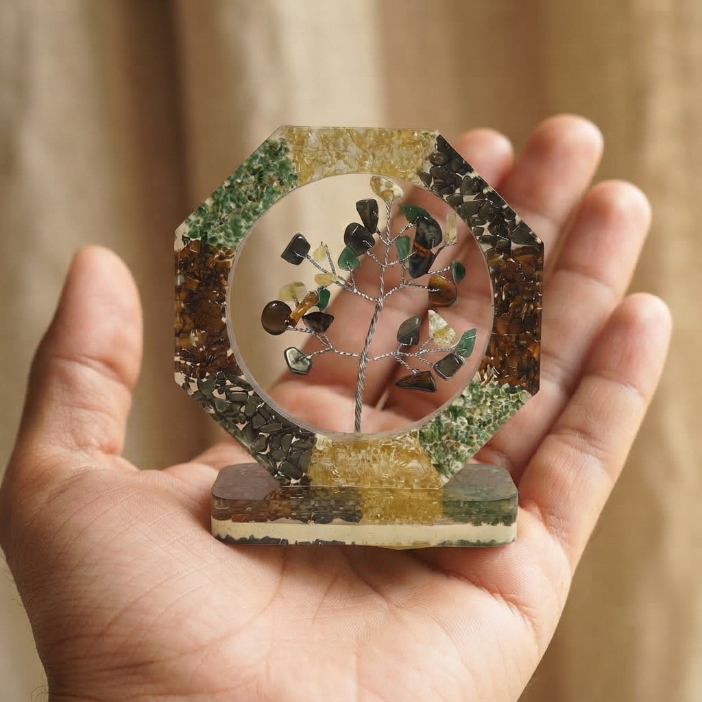 Orgonite Gemstone Tree Of Life Desk Decor Piece With Attached Base