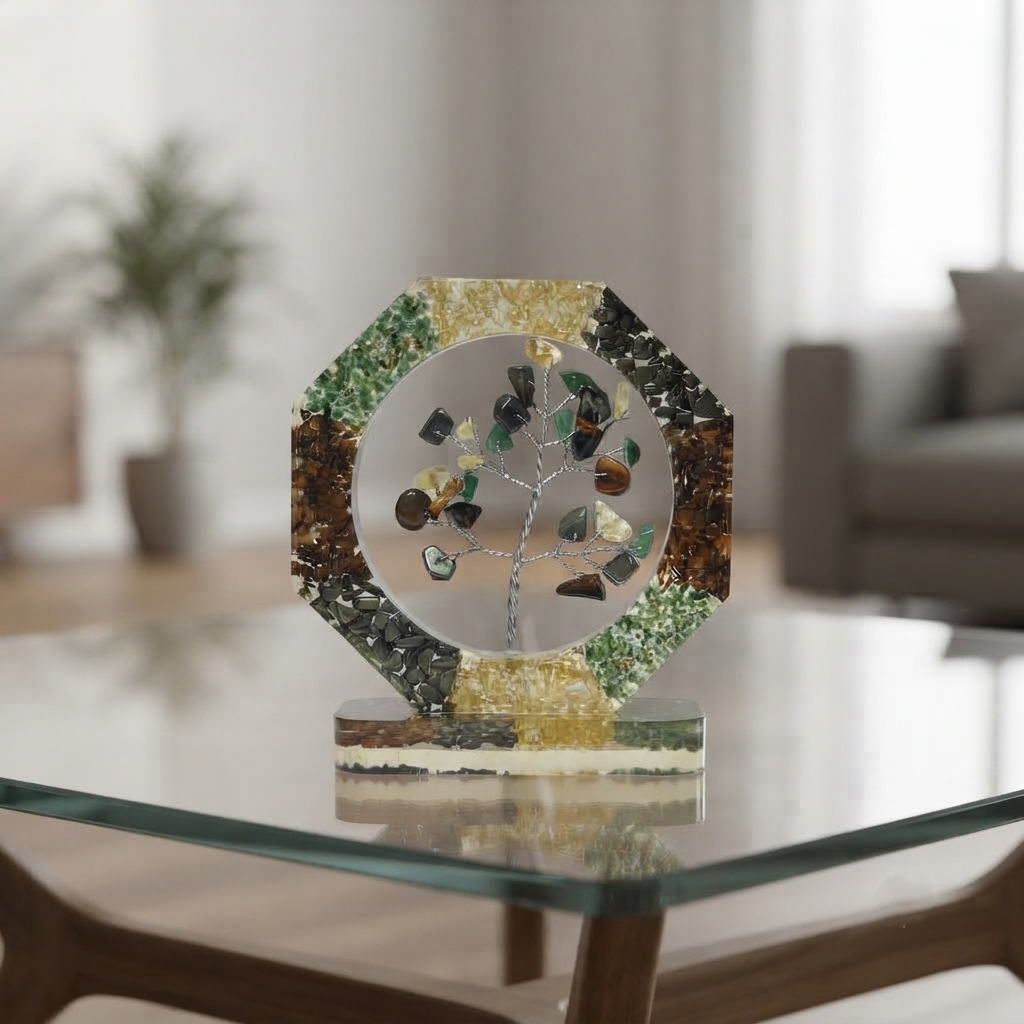 Orgonite Gemstone Tree Of Life Showpiece With Green And Brown Gemstone Chips