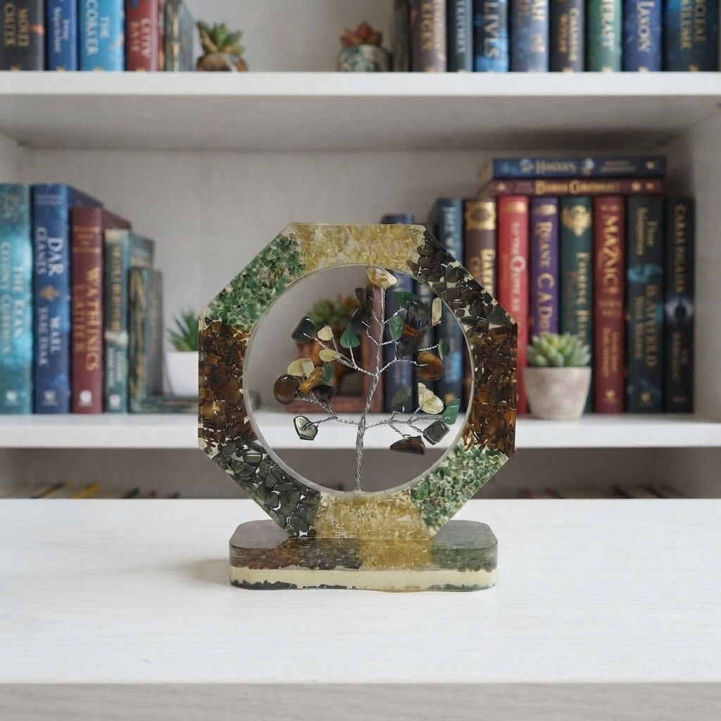 Orgonite Gemstone Tree Of Life Home Decor With Circular Center Window Detail