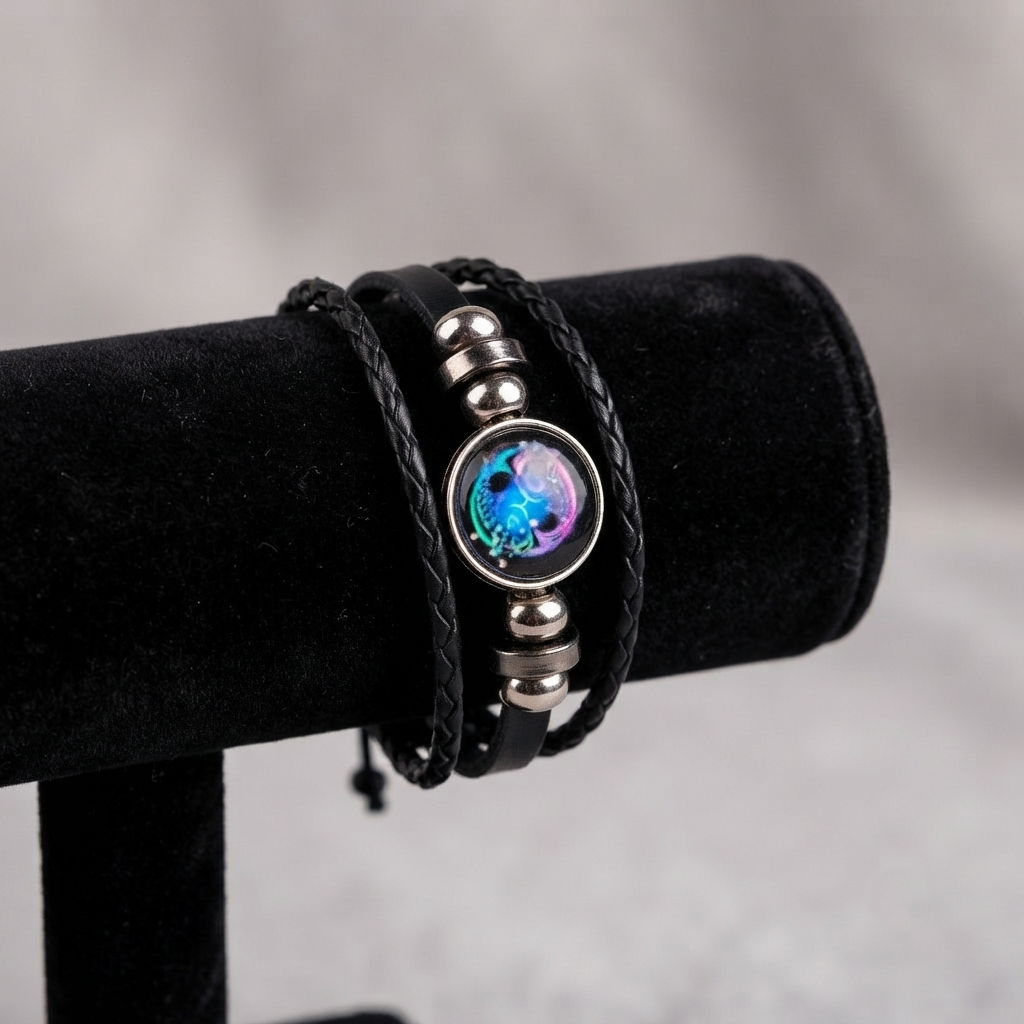 Pisces Zodiac Bracelet Black Cord Wrap Style With Adjustable Tie Closure