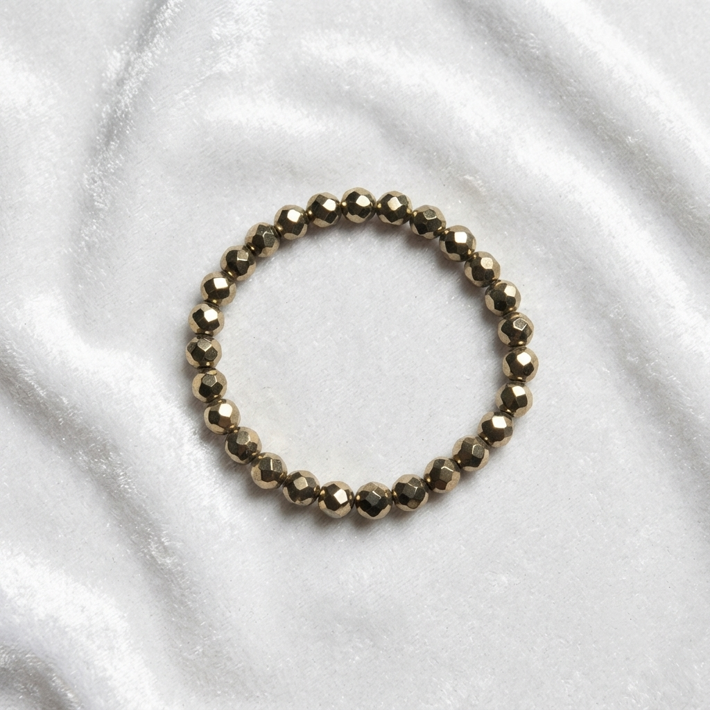Pyrite Bracelet Showing Faceted Bead Texture On Wrist