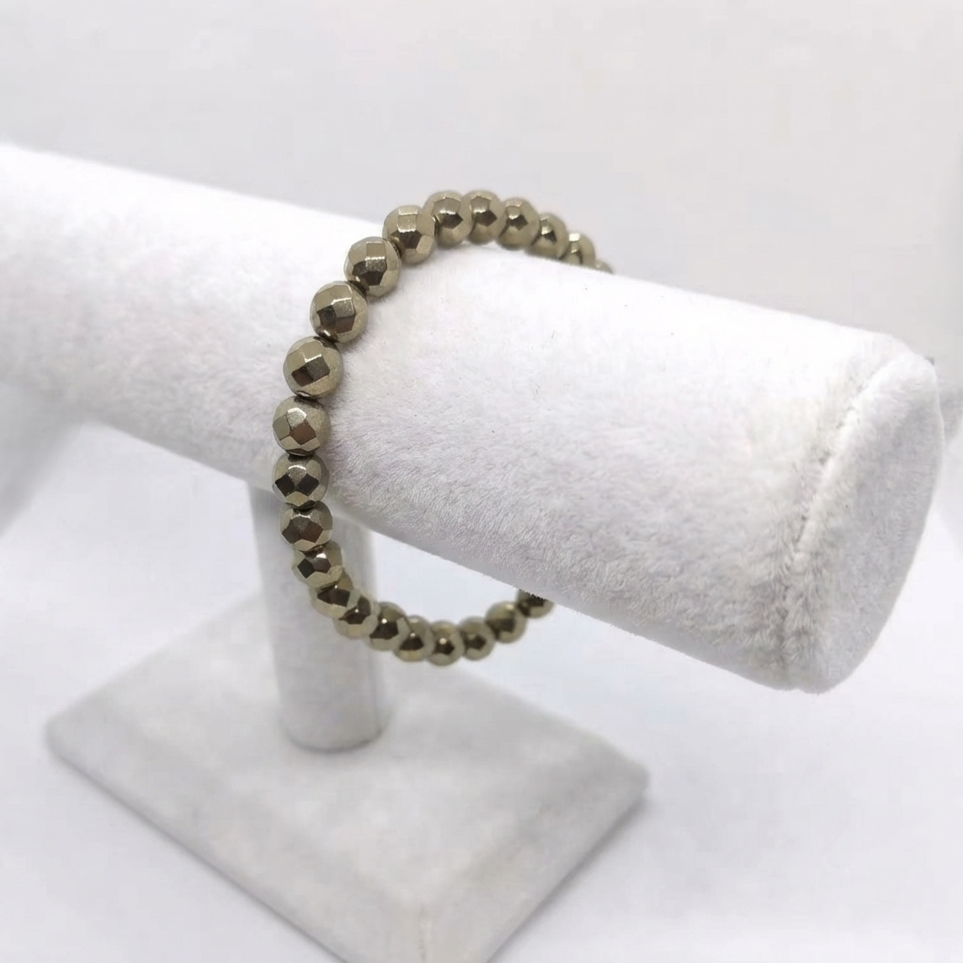 Metallic Gold Tone Pyrite Bracelet Beaded Jewelry Photo
