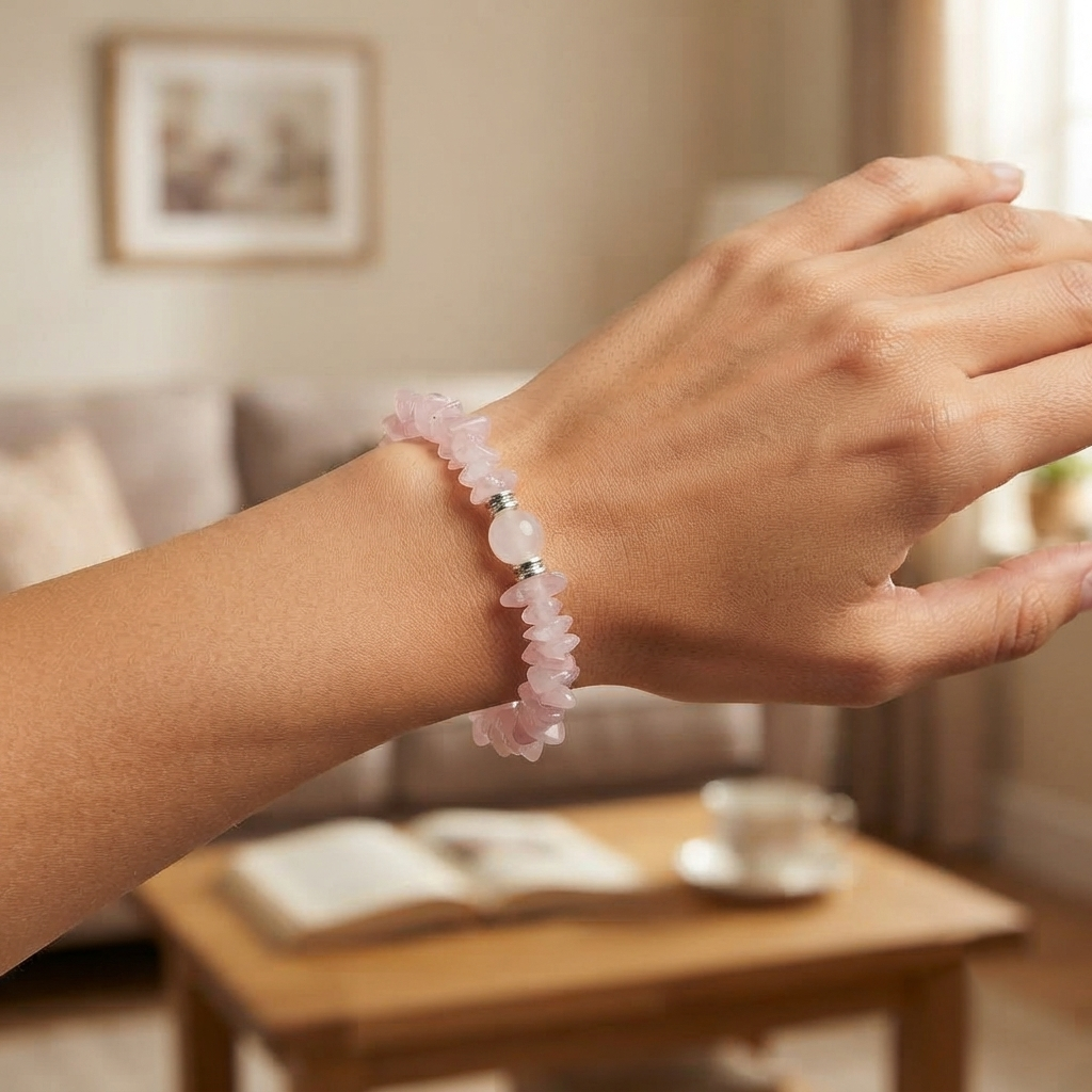 Rose Quartz Chips Bracelet Strung With Irregular Pink Chips