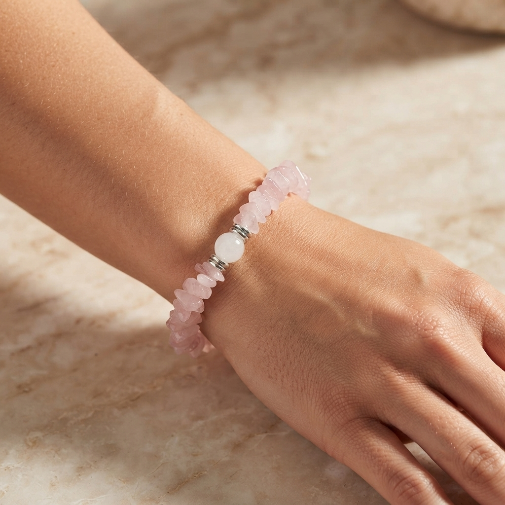 Rose Quartz Chips Bracelet With Irregular Chip Shape Beads