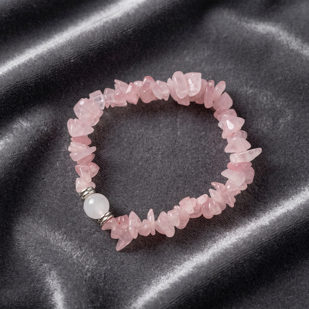 Rose Quartz Chips Bracelet With Light Pink Chip Beads