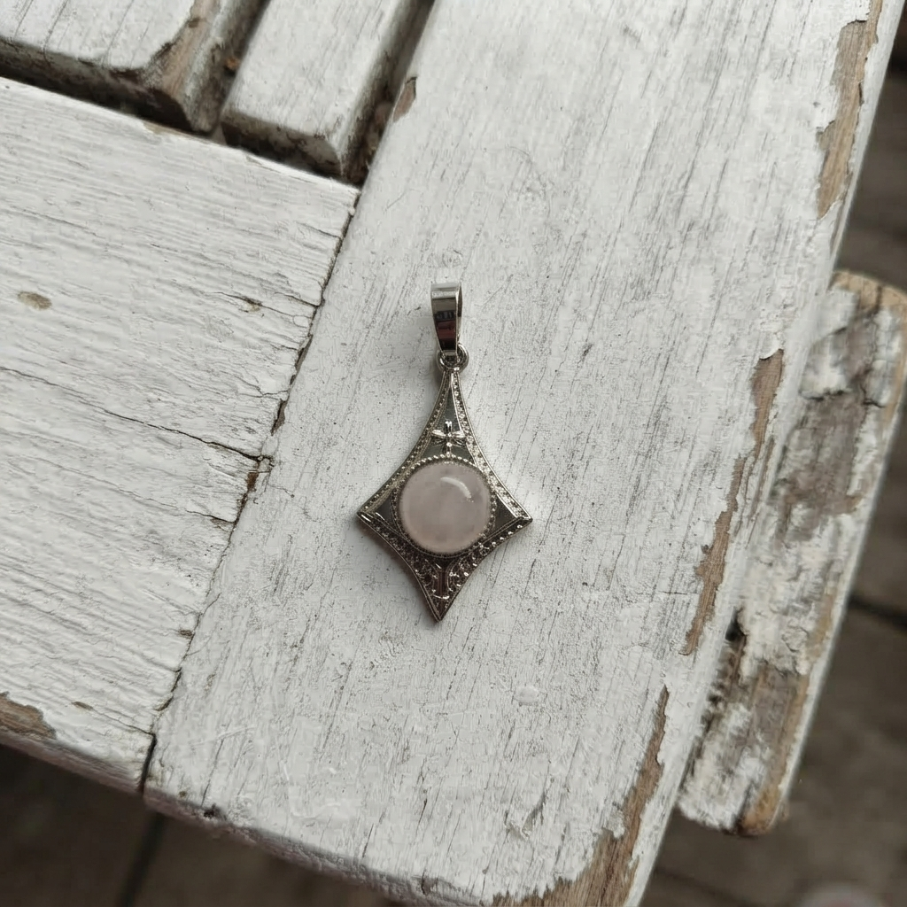 Pink Rose Quartz Stone Set In Kite Pendant