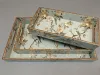 Floral Bird Nesting Serving Tray Set with Antique Gold Border