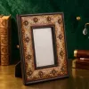 Hand painted floral wooden photo frame with ornate decorative border