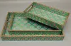 Lotus Pattern Wooden Serving Tray Set handcrafted for wholesale export