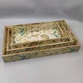 Botanical Wooden Serving Tray Set with floral and bird design for wholesale export