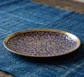 Premium brass decorative plate with blue enamel and intricate gold floral design for wall decor