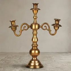 Carved Brass Religious Candle Holder