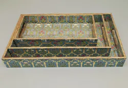 Floral Wooden Serving Tray Set handcrafted for wholesale export