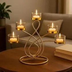 Gold metal 5-light decorative candle holder centerpiece for wholesale export
