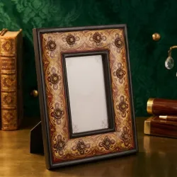 Hand painted floral wooden photo frame with ornate decorative border