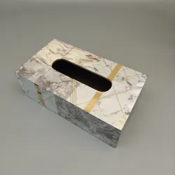 Marble Design Tissue Box Cover with Gold Geometric Accents